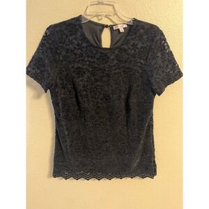 Teddi Rose Black Floral Lace Short Sleeve Keyhole Back Blouse Top 1753860 Mens M